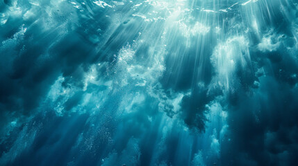 Naklejka premium Underwater Serenity: Sunlight Piercing Through Ocean Depths