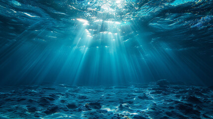 Fototapeta premium Underwater Serenity: Sunlight Piercing Through Ocean Depths