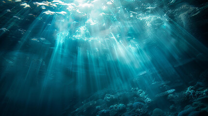 Underwater Serenity: Sunlight Piercing Through Ocean Depths