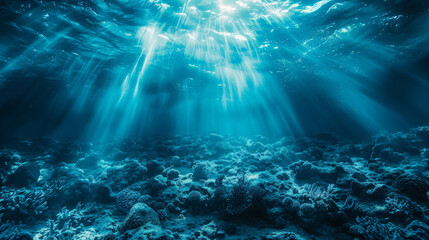 Underwater Serenity: Sunlight Piercing Through Ocean Depths