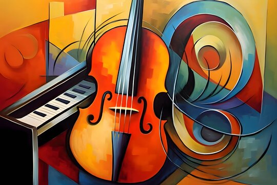 abstract colorful music background with violoncello and piano.