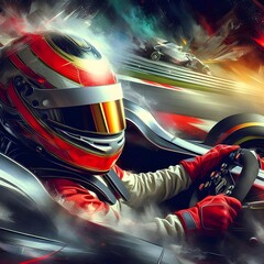 f1 driver with abstract speed background