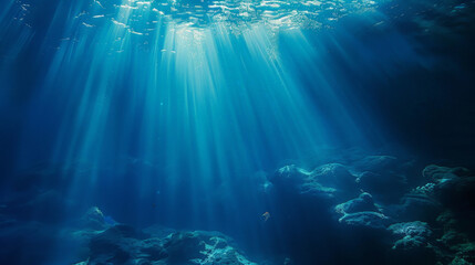 Fototapeta na wymiar Aquatic Elegance: Deep Sea Light Rays Filtering Through Ocean Water