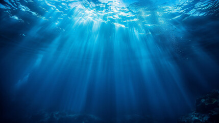 Aquatic Elegance: Deep Sea Light Rays Filtering Through Ocean Water - 764772968