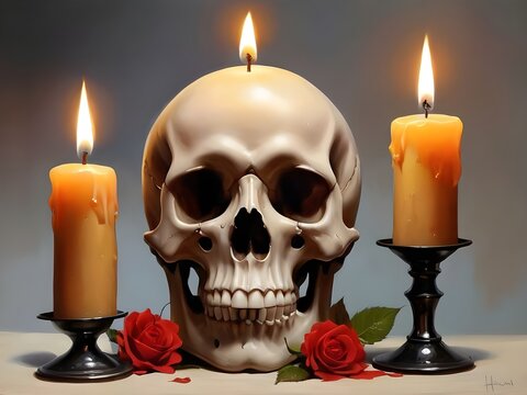 skull and candle painting by harun ayhan