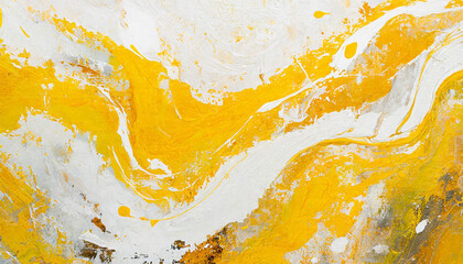 Yellow white abstract fluid painting, liquid art texture. Acrylic or oil paint. Marble pattern. - obrazy, fototapety, plakaty