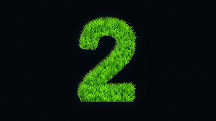 Beautiful illustration of number 2 with green grass effect on plain black background