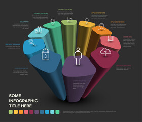 Ten pastel color elements in dark circle multipurpose Infographic template - 764774919