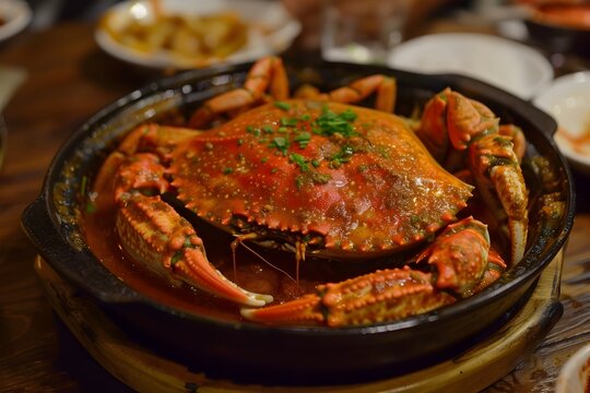 Mouthwatering Spicy Braised Dungeness Crab Dish Served on a Plate