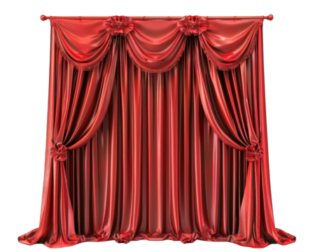 Red theatre curtains on transparent background