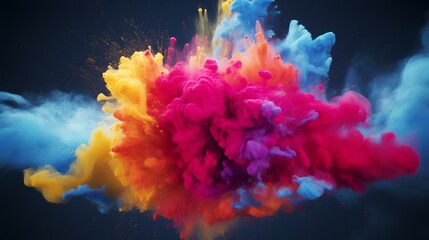 Colorful abstract paint explosion isolated on black background. 3d rendering