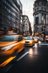 Foto op Plexiglas yellow taxi car in traffic on a city street slow motion Generative AI © València
