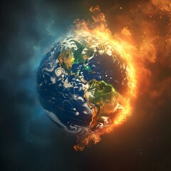 Earth's Energy Balance Disrupted by Greenhouse Gases - Vibrant Apocalyptic of Our Planet's Climate Crisis - obrazy, fototapety, plakaty