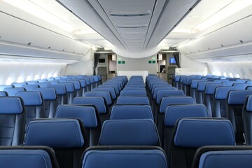 seats in an airplane	interior aeronave - obrazy, fototapety, plakaty