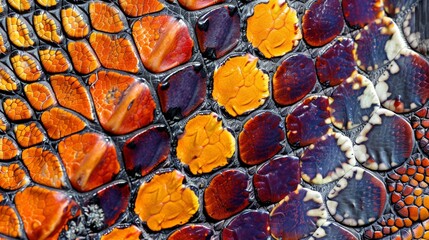 Closeup of vibrant snake skin, highlighting unique patterns and colors, perfect for an exotic wallpaper design