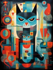 Abstract cat in the style of a collage. Vector illustration.