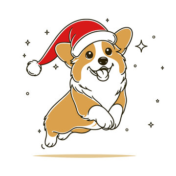 Corgi Dog wear Santa's hat Funny and cute for Merry Christmas and Running and jumping, Svg Eps Vector File