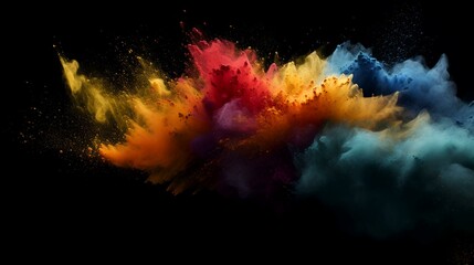 Explosion of colored powder, isolated on black background. Abstract colored background