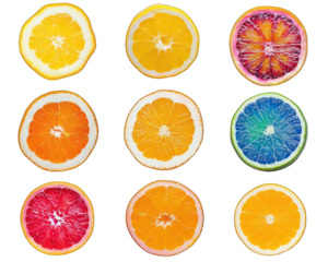 Set of orange fruits in multiple colors