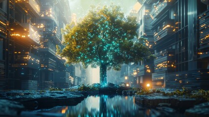 tree futuristic background beautiful, modern, background concept, hi-tech, technology, beautiful, future concept 3D rendering.