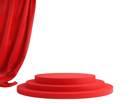 Red stage with curtains with transparent background