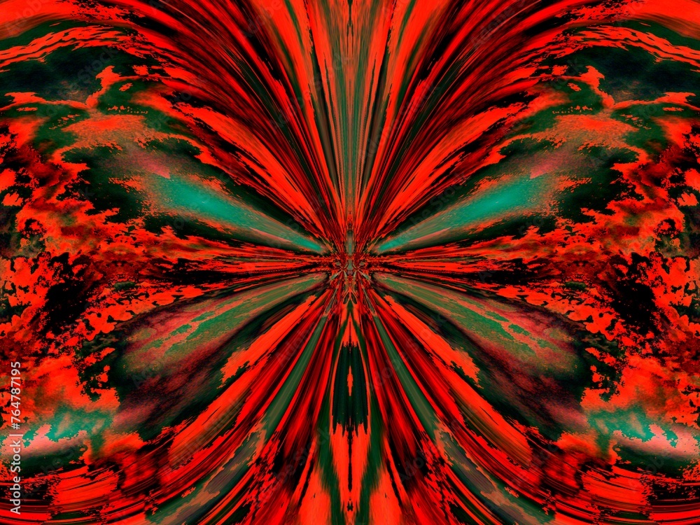 Poster background with symmetrical pattern, effect of rays and wings in motion, blur, lines curves, waves a