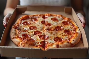 Person Holding a Pizza in a Box