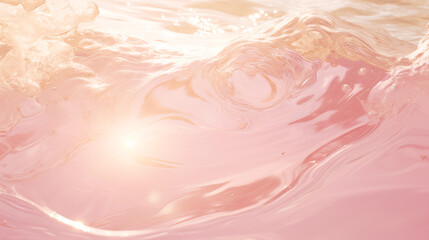 Gros plan sur une eau de couleur rose pâle. Reflet de lumière sur l'eau. Douceur, féminin, beauté. Pour conception et création graphique. - obrazy, fototapety, plakaty