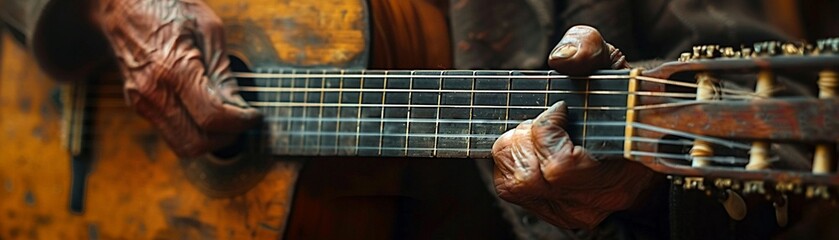 Close-up of a hand playing a guitar