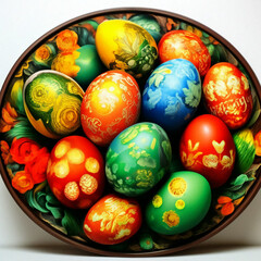 Fototapeta na wymiar Easter eggs on a platter