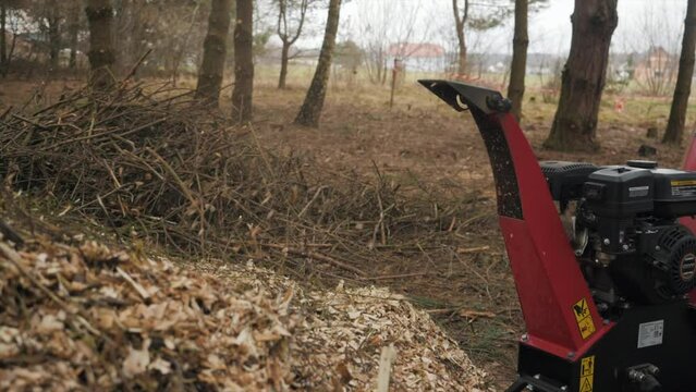 Wood chipper Machine. Super slow motion.