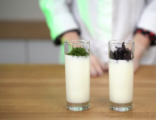 Smoothie, milkshake with pepper basil salad