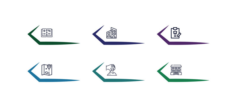 outline icons set from real estate concept. editable vector included calculate, mansion, paint roll, mailbox, certification, juridical icons.