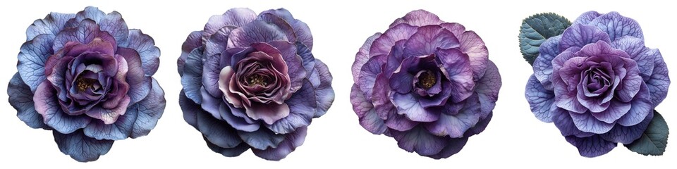 Obraz premium Set of lavender rosette flowers isolated on transparent background