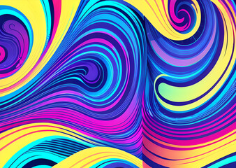 Obraz premium Bright poster, fashionable restro style, wavy multi-colored, beautiful wide format, 60s, 70s, 80s, colorful watercolor background for poster or brochure cover design, Generative AI