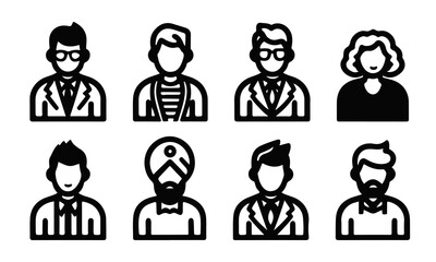 Thin line people icons set. Man and woman characters. Suitable for use in applications, infographics, web, social networks.