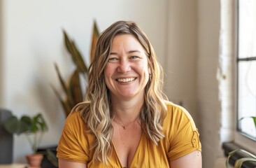 Joyful Woman with a Bright Smile in Home Environment.