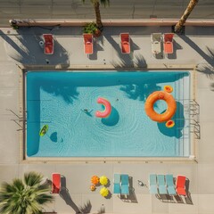 Vintage retro swimming pool in Palm Springs California, chairs, lounge slings