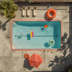 Vintage retro swimming pool in Palm Springs California, chairs, lounge slings