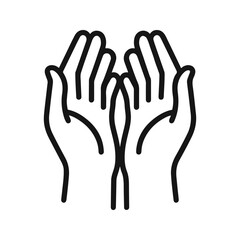 Vector pair of human hands with open palms, request or donation.