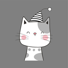 Cartoon Cat Wearing A Simple Striped Hat
