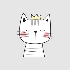 Fototapeta premium Cartoon Cat Wearing A Heart Necklace Simple K Crown 