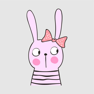 Cartoon Pink Rabbit Wearing Simple Butterfly Ribbon
