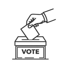 Hand voting ballot box icon, Election Vote concept, Simple line design for web site, logo, app, UI, Vector illustration
