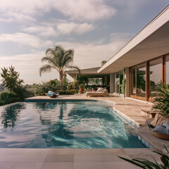Outdoor Living with Swimming pool at a luxury custom home.