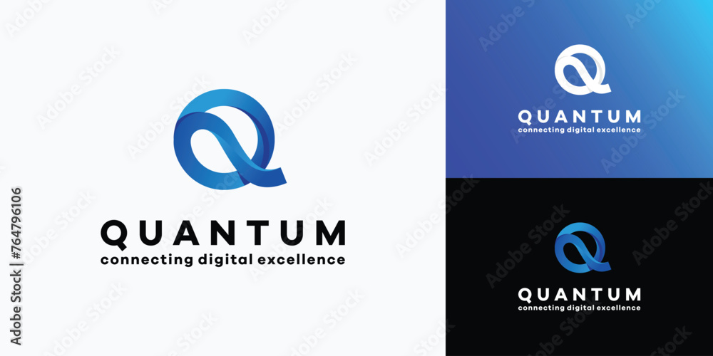 Poster vector logo design for the initials of the letter q with curved lines with a three-dimensional effec