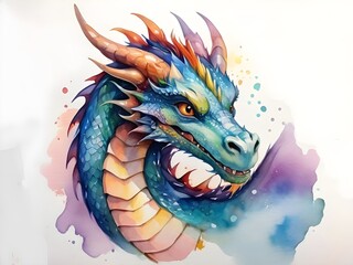 colorful fantasy dragon in watercolor