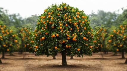 Fototapeta na wymiar Generative Ai Orange Tree Surrounded By Blurry Orange Trees