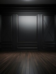 a floor in an empty room with the black wall