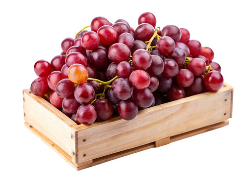 Grapes in a wooden box isolated on a transparent background.